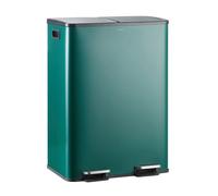 CASABEL Poubelle Tri Sélectif 60 L, Double Compartiment 2x30L, Acier INOX Vert Canard, Rectangulaire à Pédales, Anti Traces