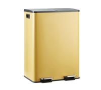 CASABEL Poubelle Tri Selectif 60L - Poubelle 2x30L avec Pédale, Acier INOX OCHRE antitraces, Double Compartiments, Poubelle 2x30L Cuisine,avec Bacs Amovibles, Poignées, Couvercles Silencieux