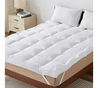 CASABEL Surmatelas Moelleux 140 x 190 cm Extra Épais Microfibre Respirante avec Liseré Blanc - Design Antidérapant - 4 Bandes Élastiques - Ultra Moelleux, Anti-Acariens - Idéal pour Matelas 2 Places