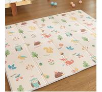 CASABEL Tapis d’Éveil Bébé 180×150 cm, Pliable, Imperméable, Épais, Motifs Animaux de la Forêt, Grande Taille et Rangement Facile
