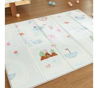 CASABEL Tapis d’Éveil Bébé Évolutif 180×150 cm, Tapis Bébé Pliable, Imperméable et Épais, Motifs Bateau, Grande Taille, Doux et Coloré, Tapis de Jeu Compact à Rangement Facile
