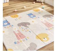 CASABEL Tapis d'Éveil Bébé Évolutif 175x150cm, Tapis Bébé Pliable et Imperméable avec Motifs Animaux & Voitures, Tapis de Jeu Bébé
