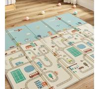 CASABEL Tapis d'Éveil Bébé Évolutif 175x150cm, Tapis Bébé Pliable et Imperméable avec Motifs Animaux & Voitures, Doux et Coloré, Grande Taille, Trés épais, Tapis de Jeu Bébé Compact, Rangement Facile