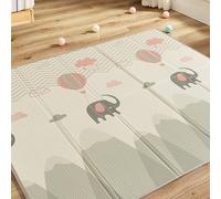 CASABEL Tapis d'Éveil Bébé Évolutif 175x150cm, Tapis Bébé Pliable et Imperméable avec Motifs Éléphant & Forêt, Doux et Coloré, Grande Taille, Trés épais, Tapis de Jeu Bébé Compact, Rangement Facile