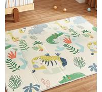 CASABEL Tapis d'Éveil Bébé Évolutif 175x150cm, Tapis Bébé Pliable et Imperméable avec Motifs Jungle & Dinosaures, Doux et Coloré, Grande Taille, Trés épais, Tapis de Jeu Bébé Compact, Rangement Facile