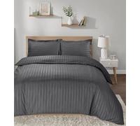 Casabella Parure de lit avec Housse de Couette et taies d'oreiller en Satin à Rayures en Satin pour lit Simple - Gris