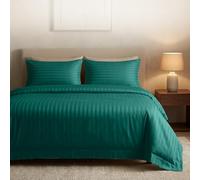 Casabella Parure de lit Double en Satin à Rayures satinées, Parure de lit Double en Jade avec Housse de Couette Double de qualité hôtelière et taies d'oreiller, Jade