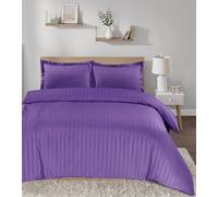 Casabella Parure de lit Double en Satin à Rayures Violettes avec Housse de Couette et taies d'oreiller de qualité hôtelière