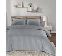 Casabella Parure de lit en Satin à Rayures - Parure de lit de Luxe argentée avec Rayures en Satin, Housse de Couette et taies d'oreiller de qualité hôtelière pour lit Super King Size