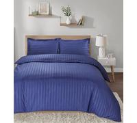 Casabella Parure de lit en Satin à Rayures - Parure de lit de Luxe avec Rayures en Satin, Housse de Couette et taies d'oreiller de qualité hôtelière pour lit Super King Size Bleu Marine
