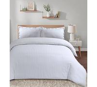 Casabella Parure de lit en Satin à Rayures - Parure de lit de Luxe avec Rayures en Satin, Housse de Couette et taies d'oreiller de qualité hôtelière pour lit Super King Size Blanc