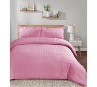 Casabella Parure de lit en Satin à Rayures - Parure de lit de Luxe Rose avec Rayures en Satin, Housse de Couette et taies d'oreiller de qualité hôtelière pour lit Super King Size