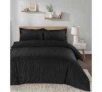 Casabella Parure de lit en satin à rayures - Parure de lit luxueuse noire avec rayures en satin, parure de lit king size, housse de couette et taies d'oreiller de qualité hôtelière pour très grand lit