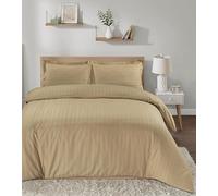 Casabella Parure de lit luxueuse à rayures en satin avec rayures en satin, parure de lit king size, housse de couette et taies d'oreiller de qualité hôtelière, beige à rayures satinées, très grand lit
