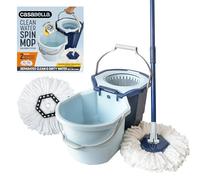 Casabella Système de serpillère avec Recharge supplémentaire de tête de serpillère - Design à Deux seaux, Protection Contre Les éclaboussures, Tasse à mesurer intégrée, Outil de raclette, Rotation