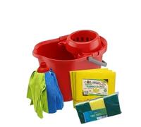 CASABELLAPIU Kit de nettoyage complet avec seau à essorage XXL de 15 L, vadrouille en microfibre anti-rayures pour chaque sol, 3 chiffons polyvalents, 3 éponges abrasives fabriquées en Italie
