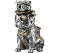 Casablanca by Gilde Poly Mops Steampunk, Dekofigur, Dekoration, Skulptur, Kunstharz, Silberfarben, H 26 cm, 58720
