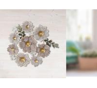 Casablanca Cercle de fleurs en métal texturé beige, crème, doré, motif floral, 56 x 60 x 5 cm, décoration murale, accessoire d'intérieur