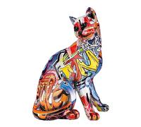 Casablanca Deco Figurine d'animal Pop Art - Sculpture Moderne - décorative Chat en Pierre Artificielle Multicolore 23x29 cm