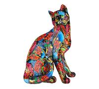 Casablanca Deco Sculpture Figurine d'animal Street Art - Chat Sauvage en résine - Cadeau pour Les Amoureux des Chats - Couleur : Graffiti coloré Hauteur 29 cm