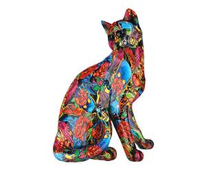 Casablanca Deco Sculpture Figurine d'animal Street Art - Chat Sauvage en résine - Cadeau pour Les Amoureux des Chats - Couleur : Graffiti coloré Hauteur 29 cm