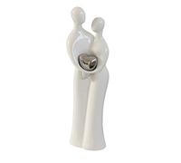 Casablanca Design Sculpture couple avec cœur blanc argenté 38 cm en céramique pour salon Décoration moderne