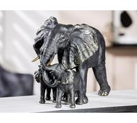 Casablanca - Figurine de Famille d'éléphant avec 2 Enfants éléphants - en résine synthétique - Noir - Largeur : 39,5 cm