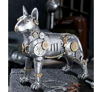Casablanca Figurine décorative Chien Pitbull - Figurine Animale au Design Steampunk en résine - Couleur : Argent Vieilli - Hauteur 29 cm