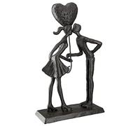 Casablanca Figurine décorative sculpture couple d'amoureux en fer avec cœur ballon et pendentif en forme de dicton Amour - Cadeau Saint Valentin mariage anniversaire - Couleur : marron Hauteur 22,5 cm