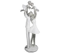 Casablanca Figurine décorative Sculpture Temps de Famille - en résine - Cadeau de Naissance baptême - Couleur : Blanc/argenté - Hauteur 37 cm