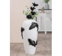Casablanca Grand Vase décoratif de Sol - Vase XXL avec Motif Poisson koï - Vase à Fleurs en résine - Décoration du Salon - Couleur : Blanc Noir Hauteur 73 cm