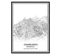 Casablanca Maroc Carte Art mural Toile Imprimer Affiche Sans cadre Moderne Noir et blanc Souvenir Cadeau Décoration de maison -18x24 inches