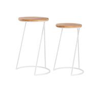 Casablanca Merida Lot de 2 Tables d'appoint Rondes en métal Naturel/Blanc Hauteur 66 cm Largeur 44 cm