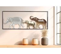 Casablanca modernes Design Savane murale en métal - Motif éléphant brillant - Marron/doré/gris - 25 x 61 x 2 cm