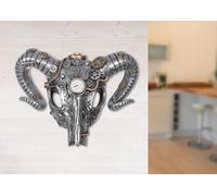Casablanca modernes Design Steampunk Buffalo Décoration murale en résine Argenté 32 x 40 x 14 cm