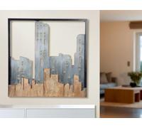 Casablanca - Relief mural - En métal - Motif urbain - Bleu et marron - 50 x 50 x 3 cm - Décoration murale - Accessoire d'intérieur