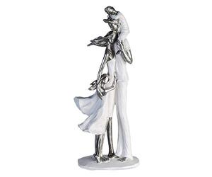 Casablanca - Sculpture de Bonheur Familial - en Poly Blanc-Argent Base Blanche H 37 cm