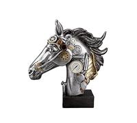 Casablanca Sculpture décorative Figurine Cheval Steampunk en résine - Accessoires Salon - Cadeau - Couleur : Argent cuivre - Hauteur 34 cm
