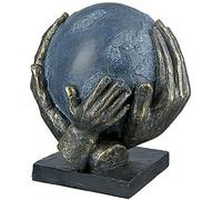 Casablanca Sculpture décorative Save The World - résine synthétique - Boule du Monde en Mains - Gris Bronce - Hauteur : 19 cm