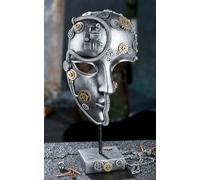 Casablanca Sculpture décorative - Visage Masque Steampunk en résine - Couleur : argenté - Décoration de Salon - Hauteur 35,5 cm