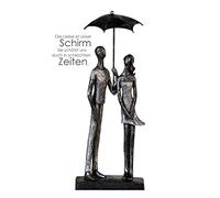 Casablanca - Sculpture Umbrella en Poly - Finition argentée Antique avec Base Noire avec Certificat et Pendentif - Hauteur 36 cm
