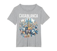 Casablanca Skyline Minaret Maroc Souvenir T-Shirt, Femme Grandes Tailles, Gris Chiné, 2X