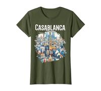 Casablanca Skyline Minaret Maroc Souvenir T-Shirt, Femme, Olive, S