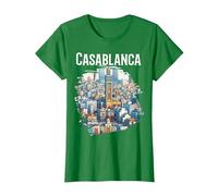Casablanca Skyline Minaret Maroc Souvenir T-Shirt, Femme, Vert Kelly, L