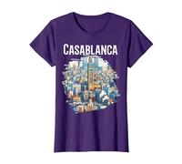 Casablanca Skyline Minaret Maroc Souvenir T-Shirt, Femme, Violet, 3XL