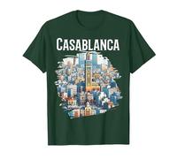 Casablanca Skyline Minaret Maroc Souvenir T-Shirt, Homme, Vert Forêt, S
