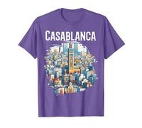 Casablanca Skyline Minaret Maroc Souvenir T-Shirt, Homme, Violet Chiné, L