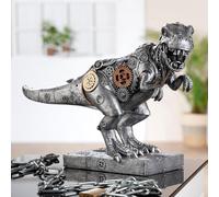 Casablanca Steampunk - Sculpture Dinosaure T-Rex en résine - Aspect métallique - Argenté - Hauteur : 25 cm - Largeur : 40 cm - Profondeur : 13,5 cm - pour décoration, Cadeau, Salon, Collection