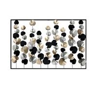 Casablanca Tableau décoratif XXL Feuilles vrilles - Métal Rectangulaire - Cadre noir - Couleurs : noir, doré, argenté - 102 x 66 cm