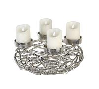 Casablanca Twigs Lampe de l'Avent en Aluminium nickelé Argenté Vieilli Porte Bougie Diamètre 37 cm pour 4 Bougies Pilier 0 x 0 x 14 cm